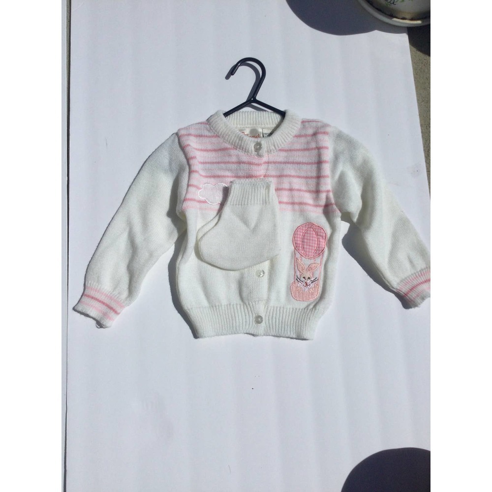 NWT vintage white knit cardigan‎ size 18M easter bunny pink 70s 80s new 18 month